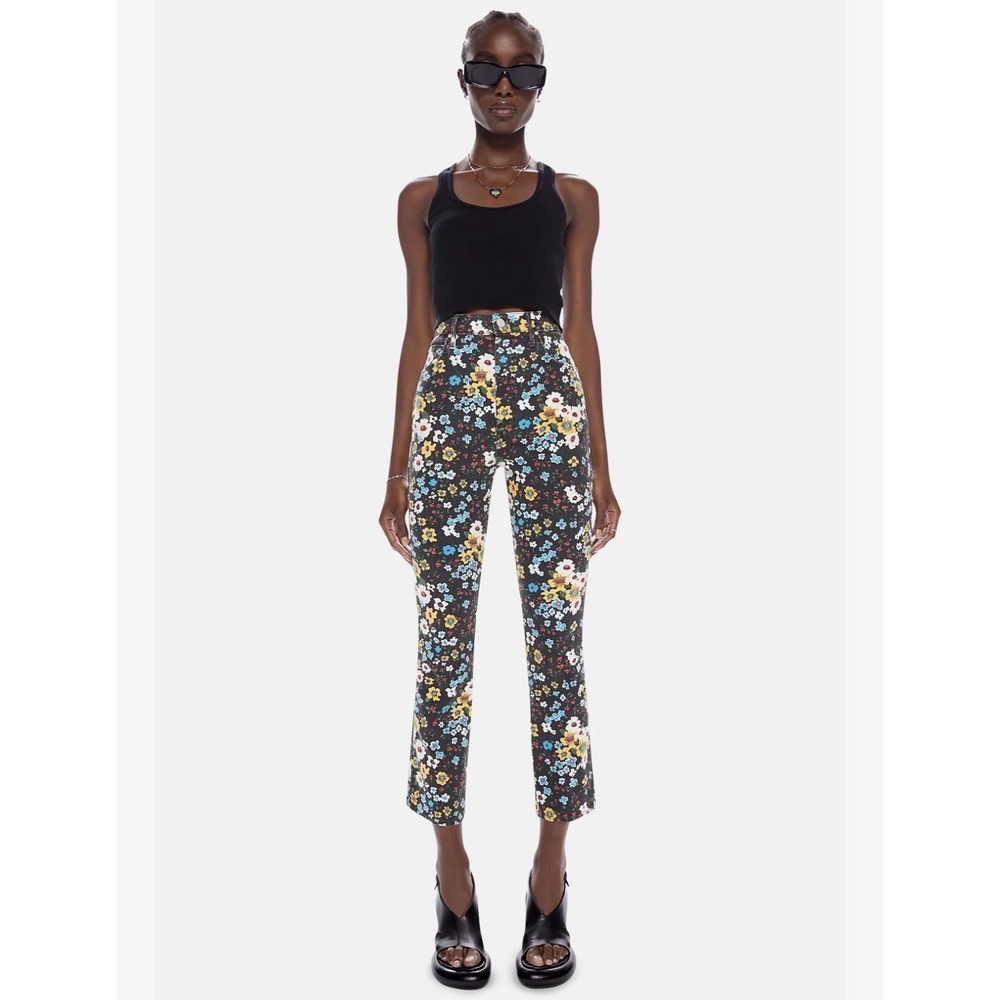 MOTHER High Waisted Smokin Double Ankle Jeans Play Date Floral Print Size 25